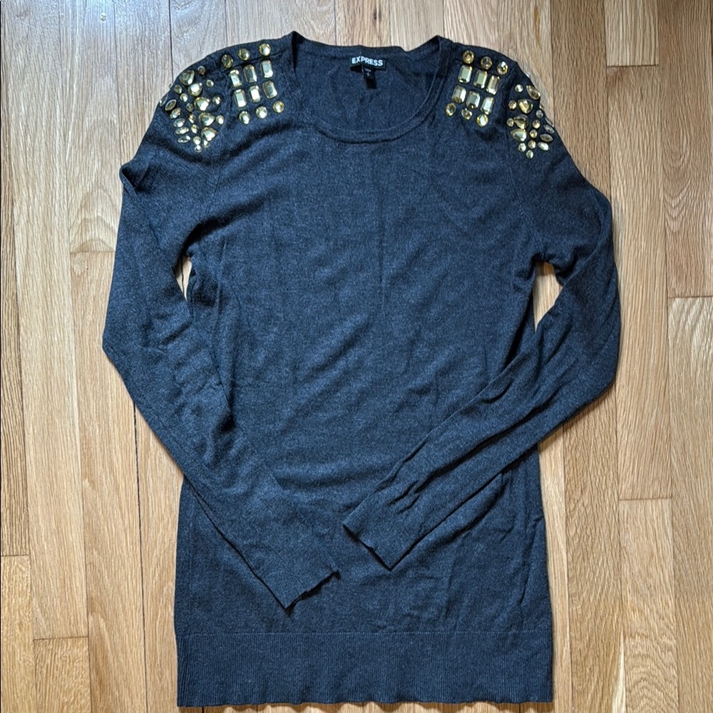 Express Tunic Sweater with Topaz-colored Stones